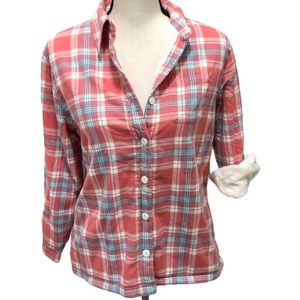 L.L. Bean pink plaid fleece lined button down shirt Size XS - S oversize fit